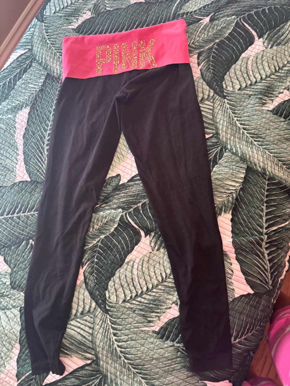 PINK Victoria's Secret Black Leggings with Pink Waistband